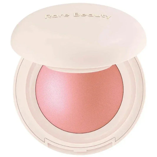 Rubor en polvo compacto rosa en estuche beige, maquillaje facial Rare Beauty
